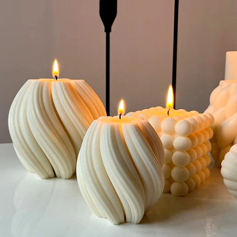 3D Rotating Pillar Candle Silicone Mold Geometric Wave Design