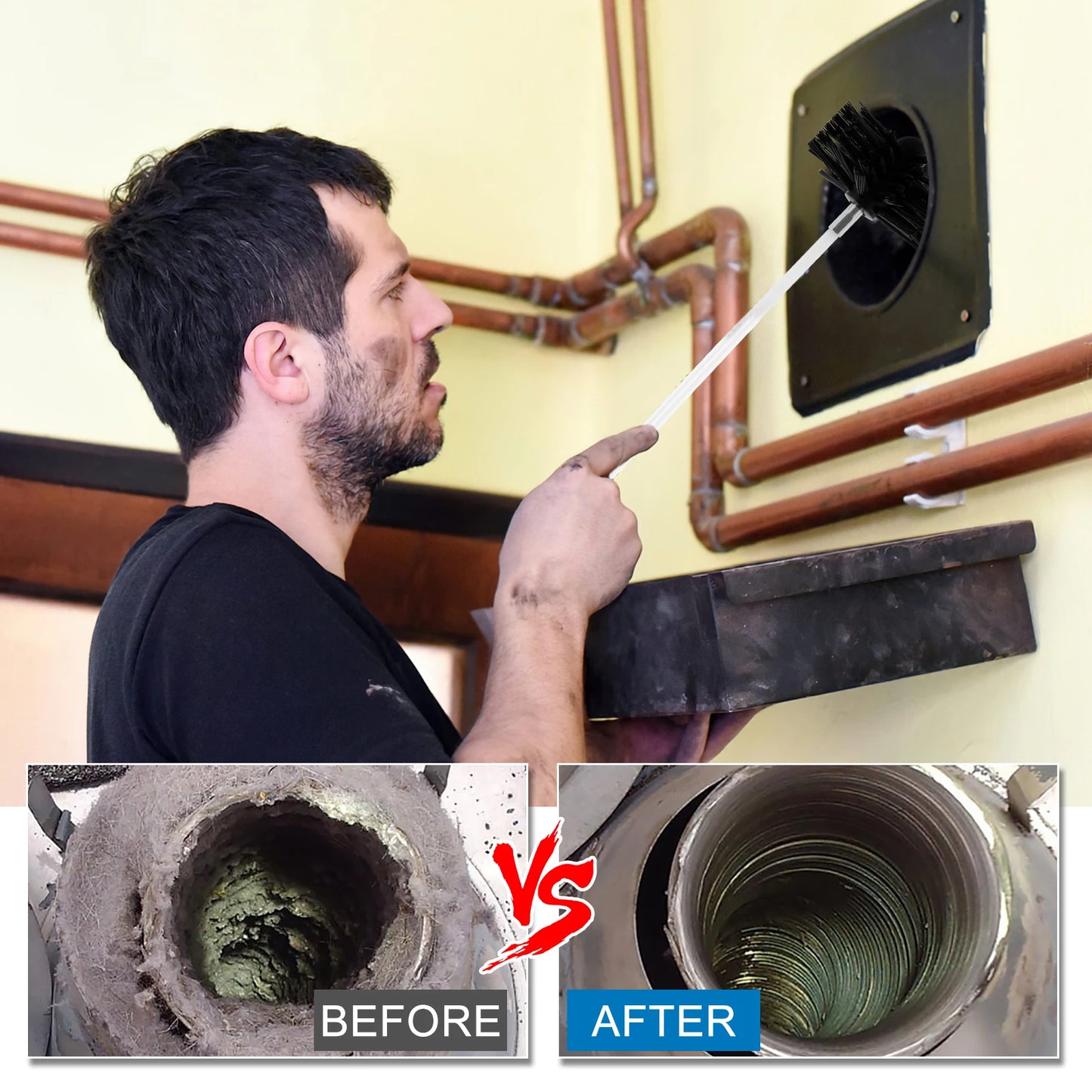 Chimney Cleaning Brush Set with Extendable Long Handle and Flexible Rods 9 to 18 Pieces for Efficient Chimney and Roof Cleaning