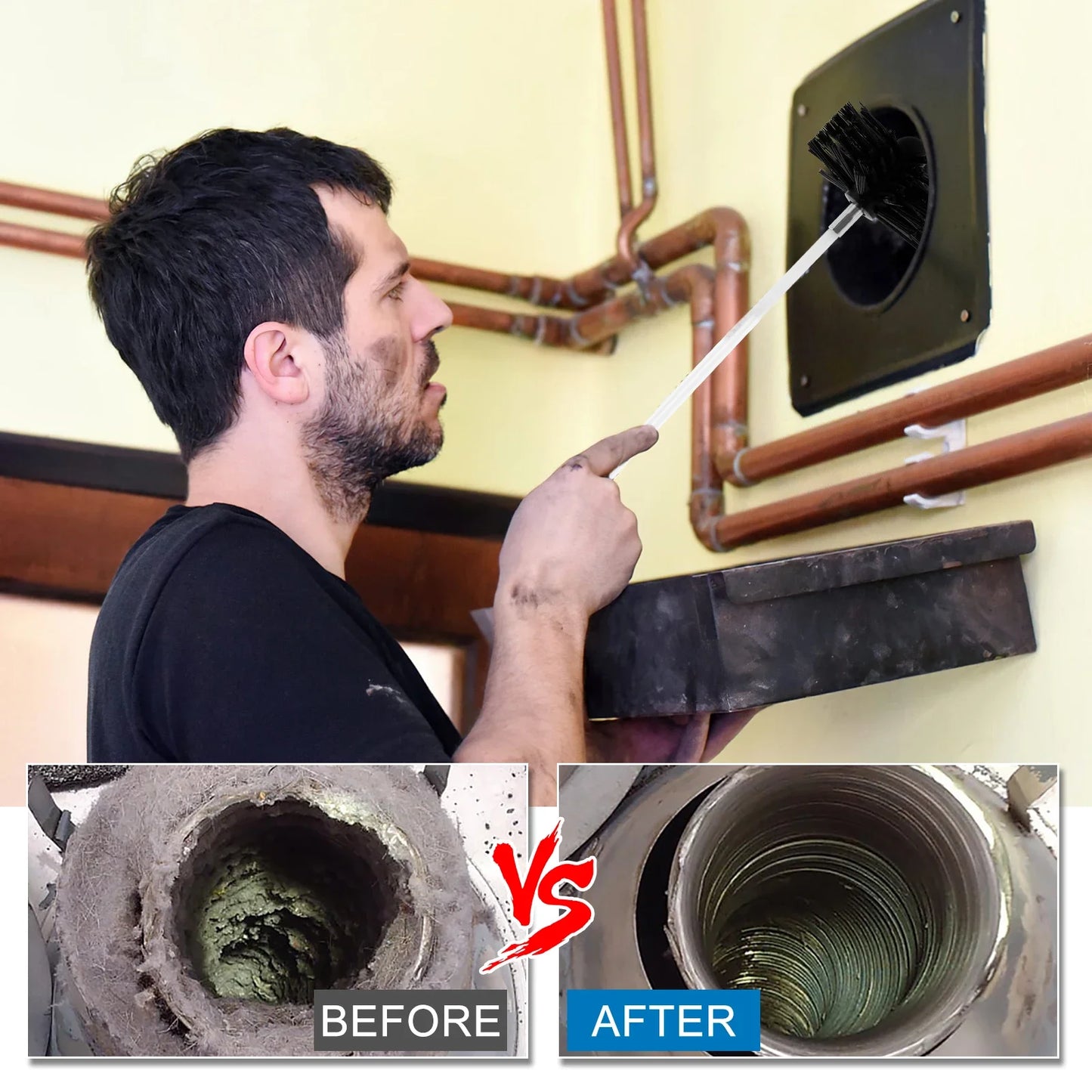 Chimney Cleaning Brush Set with Extendable Long Handle and Flexible Rods 9 to 18 Pieces for Efficient Chimney and Roof Cleaning