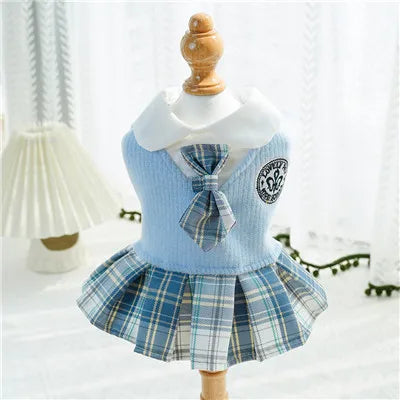 College Style Dog Dress for Small Dogs, Plaid Skirt, Pink,Blue,Green, Spring Dog Clothes, Cat, Chihuahua, XL