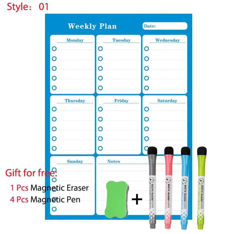 Magnetic Dry Erase Whiteboard Calendar Planner for Refrigerator with Markers and Eraser - Daily Weekly Monthly Organizer