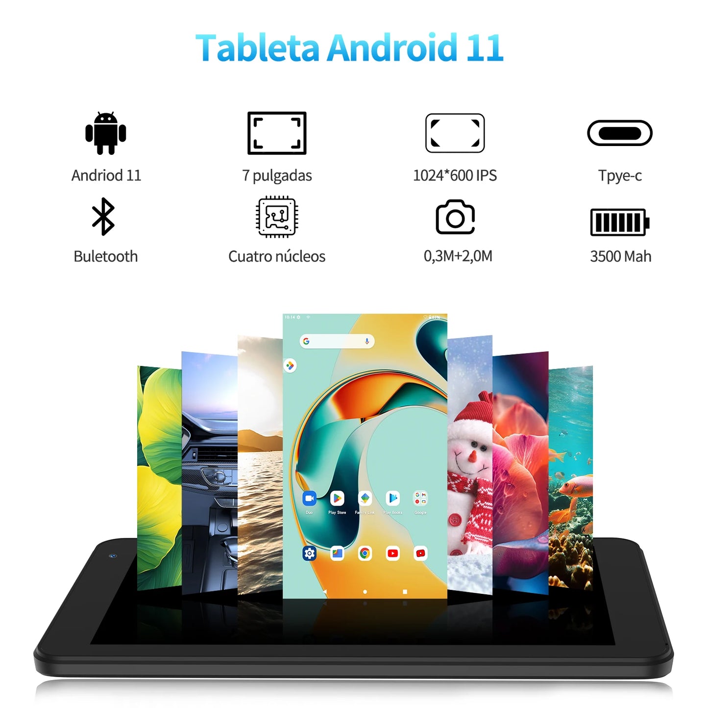 Tableta PC PRITOM de 7 pulgadas, 32 GB, Android 11, procesador de cuatro núcleos, pantalla IPS HD, cámara dual, WiFi, con funda protectora de PU