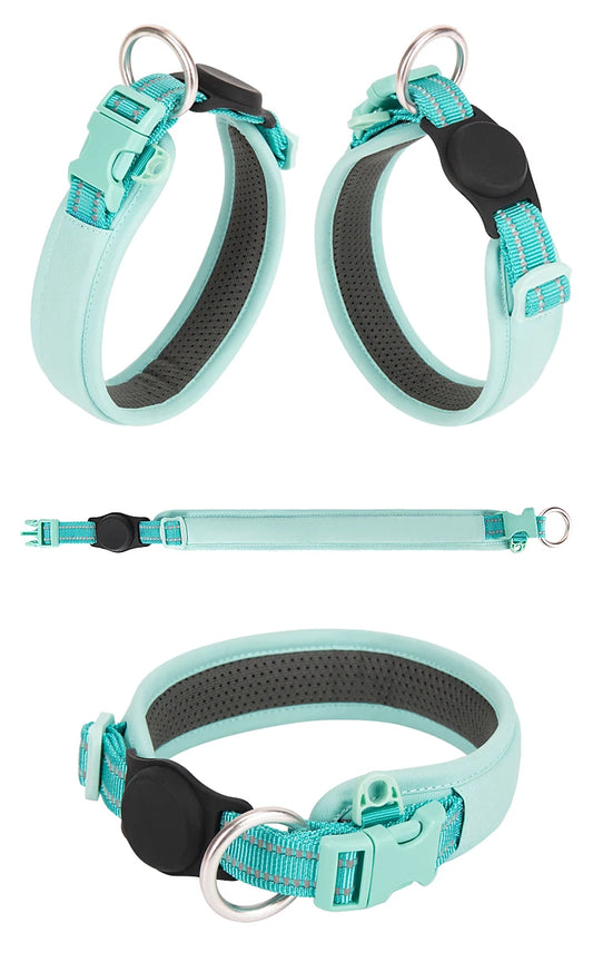 Personalized Adjustable Nylon Reflective Dog Collar with AirTag Holder for Small Medium and Large Dogs