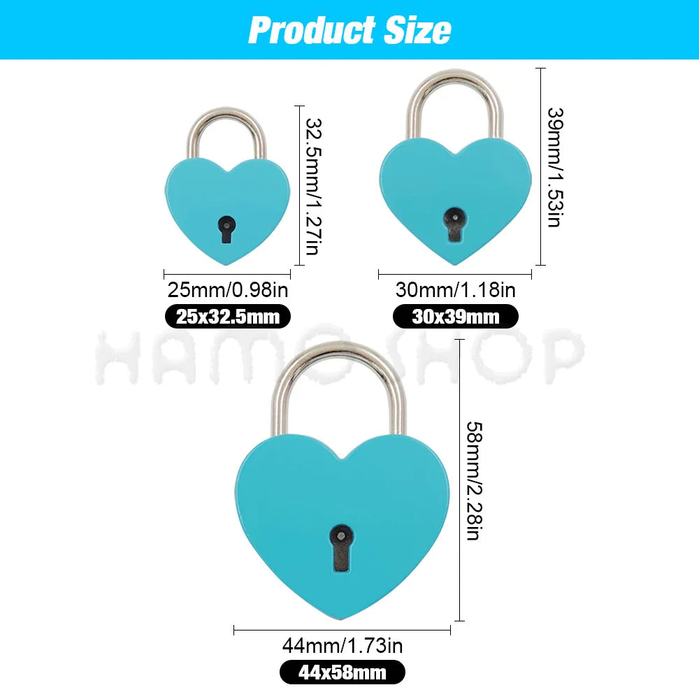 1pcs Metal Heart Shape Vintage Mini Archaize Padlock Bag Suitcase Luggage Box Key Lock With Key Hardware Strap Accessories