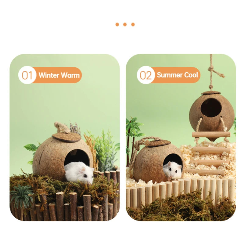 Hamster House Bite-resistant Natural Small Pet Coconut Cages Guinea-pig Hamster Hideout House Toy Wooden House Pet Supplies