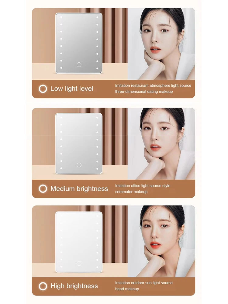 Makeup Mirror With 16 LEDs Touch Dimmer USB Battery Operated Portable Cosmetic Mirror For Tabletop Bathroom And Travel