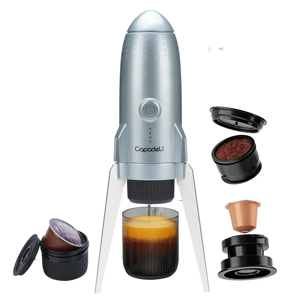 3-in-1 Portable Espresso Machine – Compatible with Nespresso Pods & Ground Coffee, Rechargeable for Travel/Car Use
