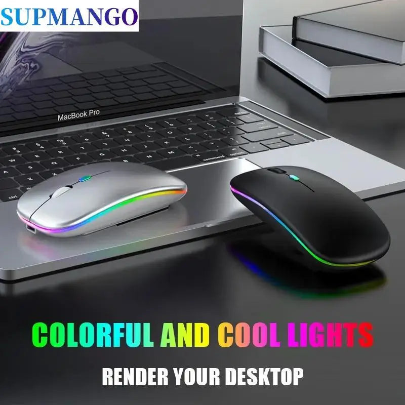 Ratón inalámbrico RGB recargable, ratón inalámbrico para ordenador, ratón ergonómico con retroiluminación LED para juegos, para ordenador portátil y PC