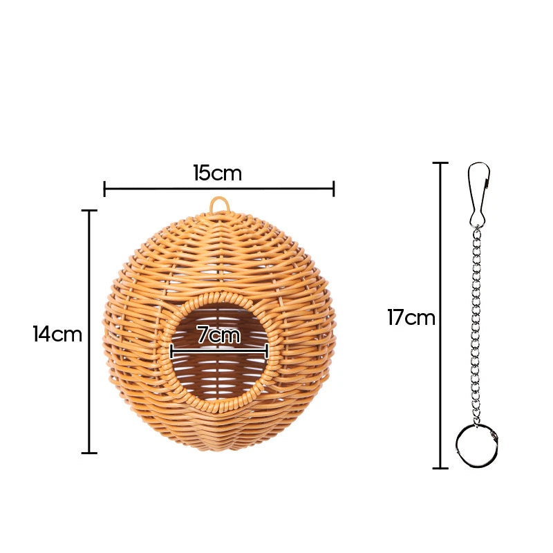 Bird Nest Fake Grass Handwoven Bird Cage House Parrot Canary Lovebird Parakeet Cockatiel Fake Hand-Woven Grass Hatching Bird Hut