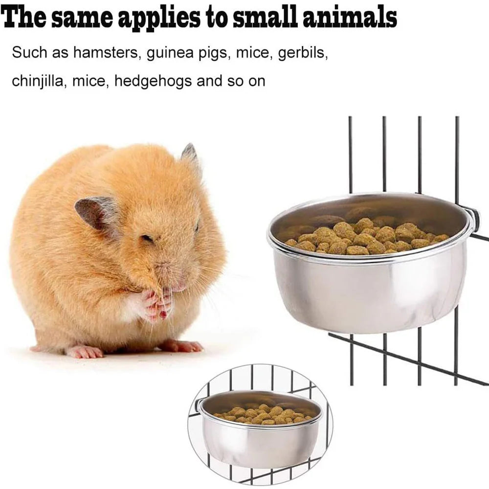 Stainless Steel Bird Bowls Safe Cage Hanging Feeder Bowl Parrot Rabbit Hamster Food Water Feeding Bowl Pet Cage Accessories