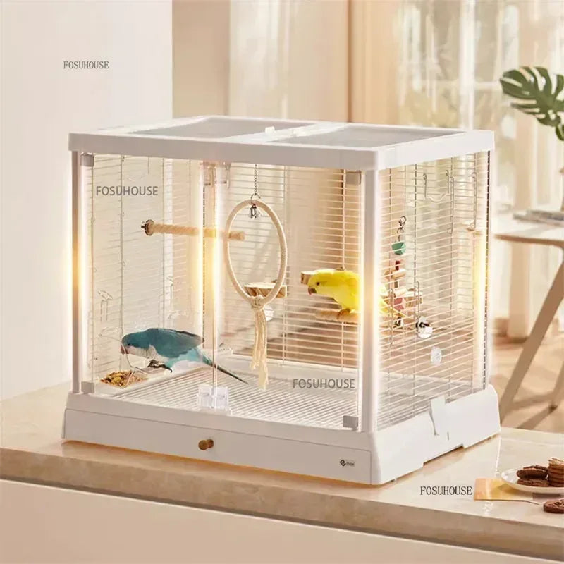 Home  Luxury Parrot Cage Pet Breeding CagePanoramic Glass High-definition Transparent Bird Cages Outdoor Portable Budgie Cage W