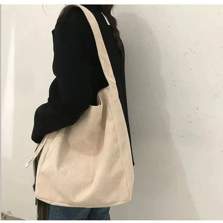 Fashion Women Corduroy Shoulder Bags Soft Handbags Tote Bags Girls Students Large Capacity Bags