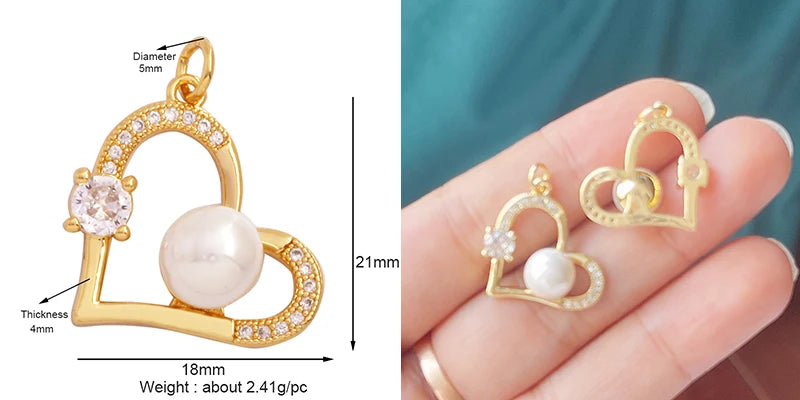 Classics Love Heart Star Zircon Focal Charm Pendant 18K Gold Plated Shell Pearl Jewelry