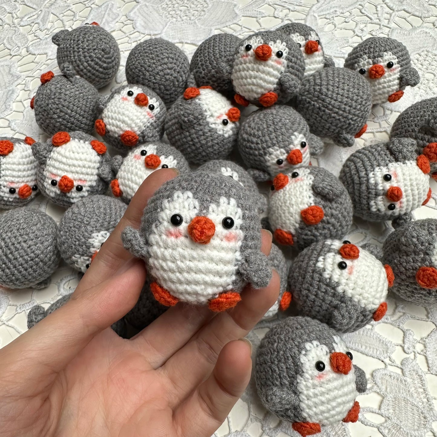 Handmade Cute Cotton Wool Penguin Doll Crochet Keychain