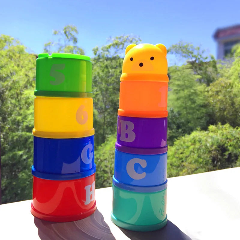 9PCS Set Funny Stacking Cups Toys for Kids Rainbow Learning