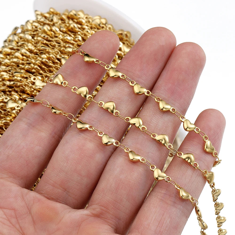 1Meter Stainless Steel Gold Love Heart Link Chain DIY Jewelry