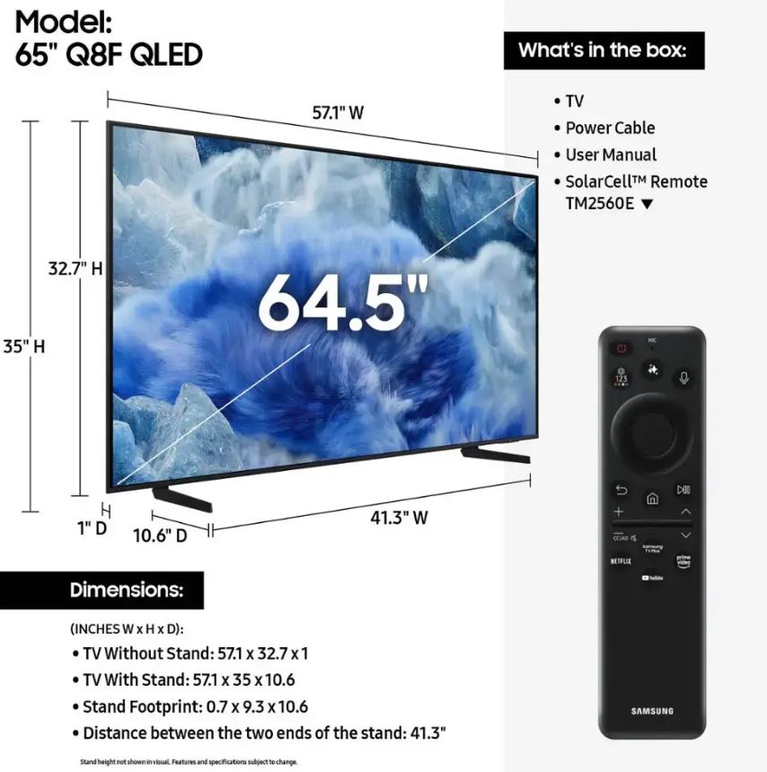 Samsung 65" Class Q8F QLED 4K UHD Smart TV with Tizen and Vision AI