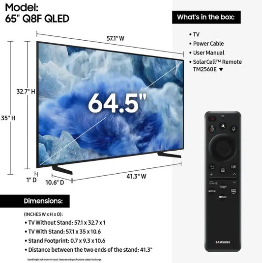 Samsung 65" Class Q8F QLED 4K UHD Smart TV with Tizen and Vision AI