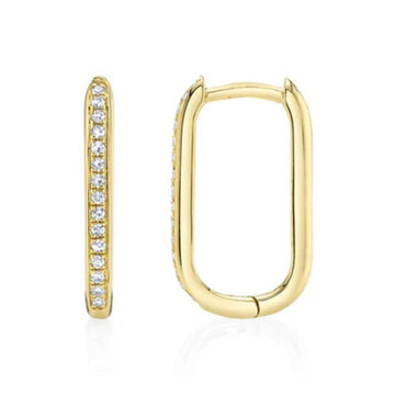Shy Creation Women's 0.08ct Diamond Oval Hoop Earring in 14K Yellow Gold