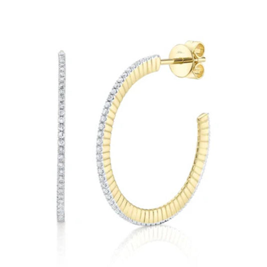 Shy Creation Women's 0.36ct Diamond Ribbed Hoop Earring in 14K Yellow Gold