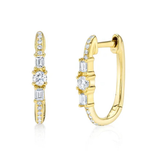 Shy Creation Women's 0.28ct Diamond Baguette Oval Hoop Earring in 14K Yellow Gold
