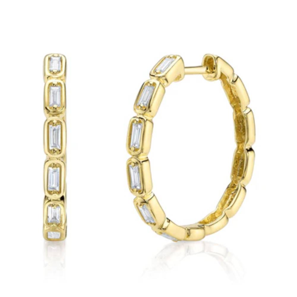Shy Creation Women's 0.30ct Diamond Baguette Hoop Earring in 14K Yellow Gold