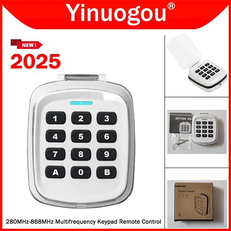Multifrequency Wireless Keypad Remote Control Garage Door Opener Clone for 280MHz to 868MHz with Waterproof Design and Wall Panel Compatibility