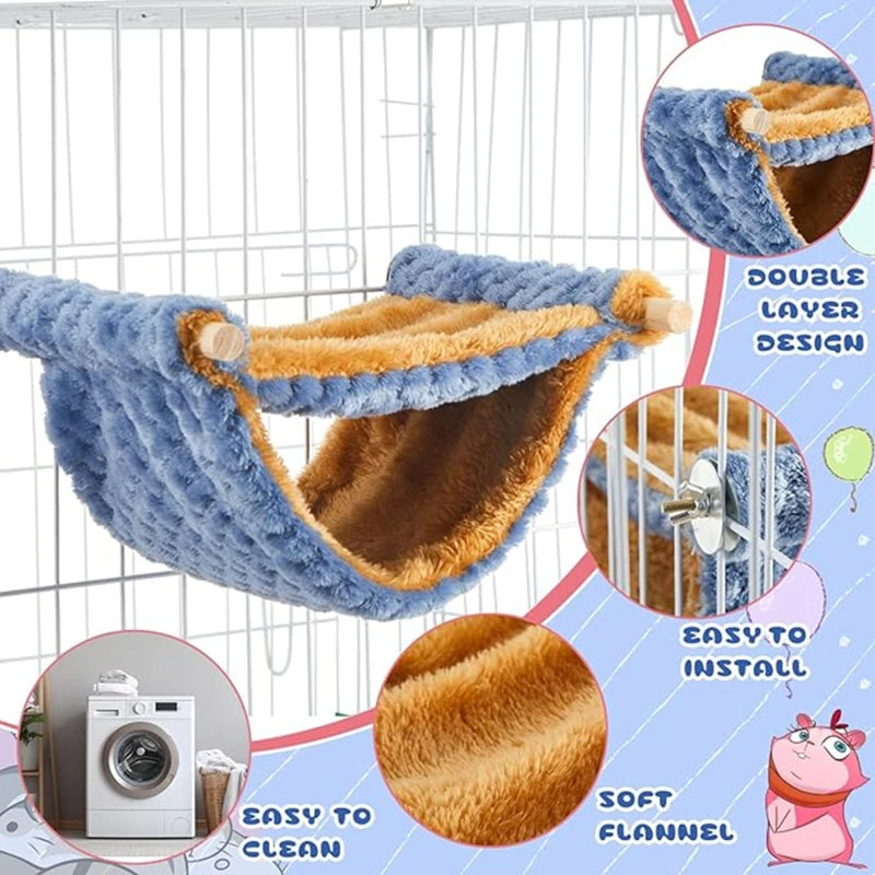 Pet Hammock For Small Animal Double Thick Plush Warm Bed For Hamster House Nest Sleeping Bag Hanging Tree Beds Pet Hamster Nest