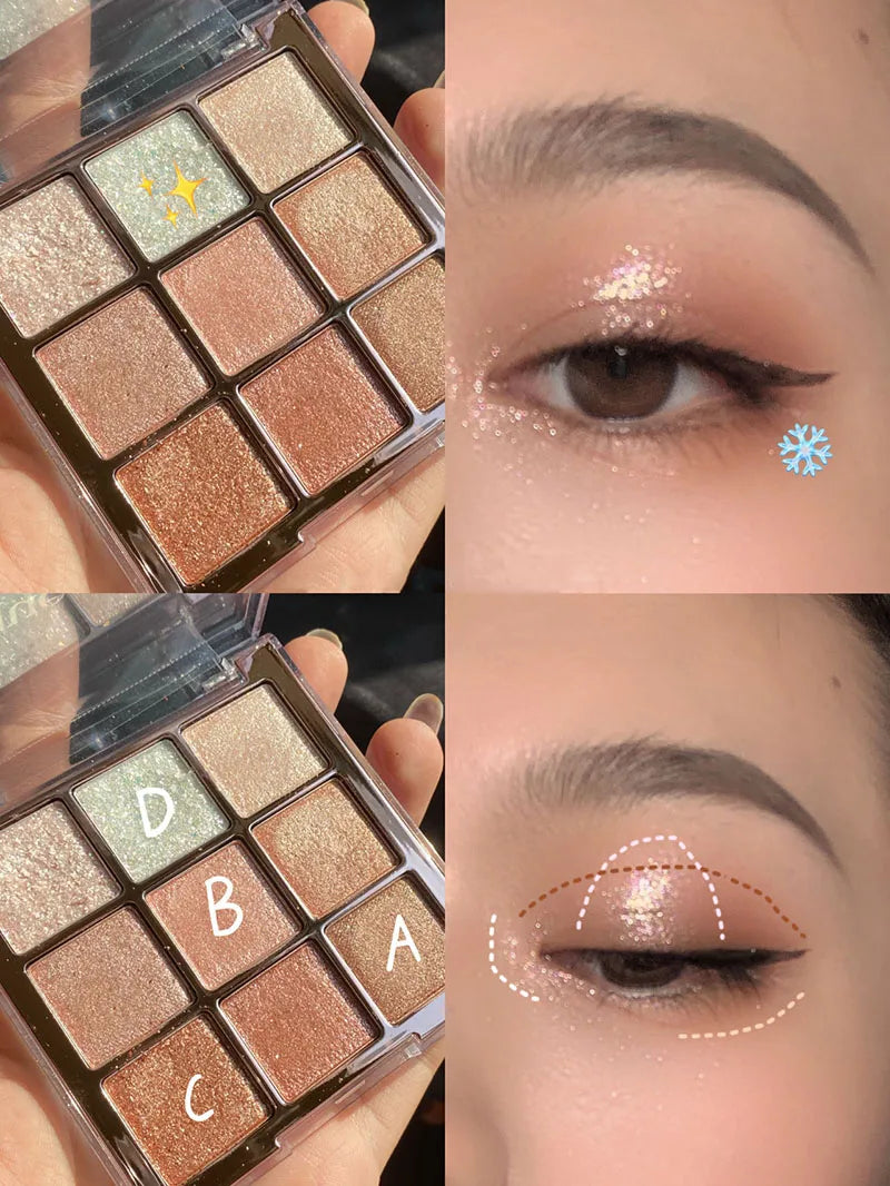 9-Color Eye Shadow Palette Glitter Pearly Eyeshadow Palette Nude Long Lasting Korean Charming Eyes Make Up Palette Cosmetics