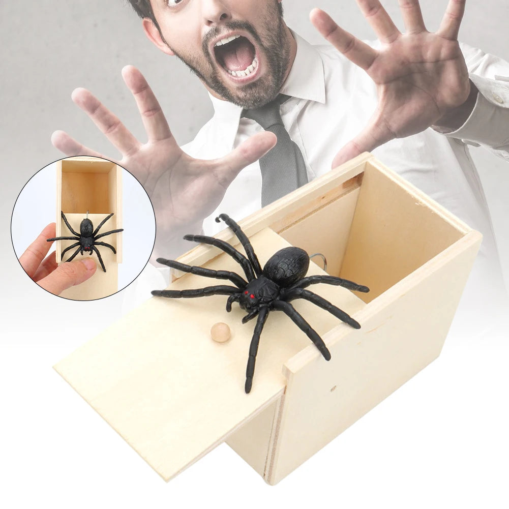 Trick Spider Funny Scare Box Wooden Prank Toy for Friends