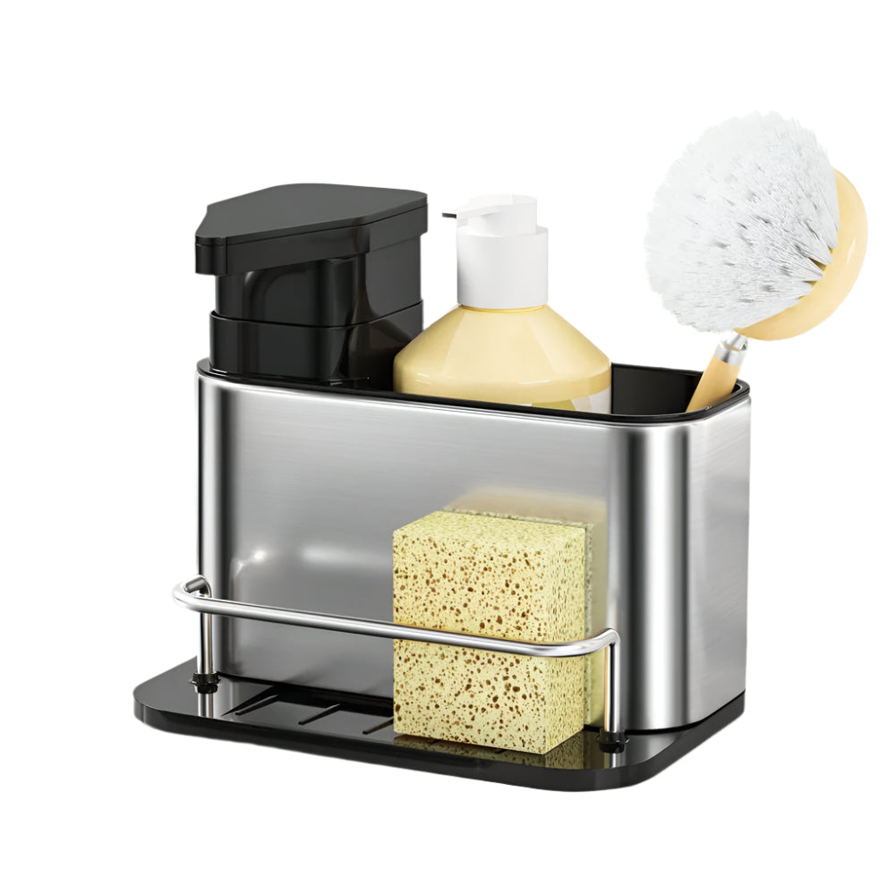3-in-1 Kitchen Stainless Steel Tableware Soap Dispenser Sponge Holder Sink Organizer Drain Rack