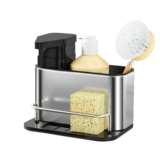 3-in-1 Kitchen Stainless Steel Tableware Soap Dispenser Sponge Holder Sink Organizer Drain Rack