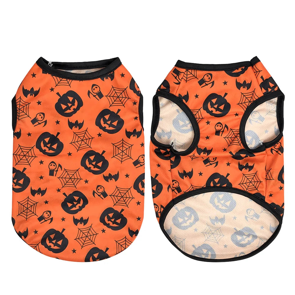 Summer Breathable Dog T-shirt For Small Medium Dogs Cats Soft Halloween Print Pet Clothes Schnauzer Yorkshire Pug Vest Clothing