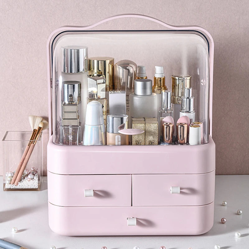Dust Proof Desktop Makeup Organizer with Drawer for Skincare and Cosmetics Storage
