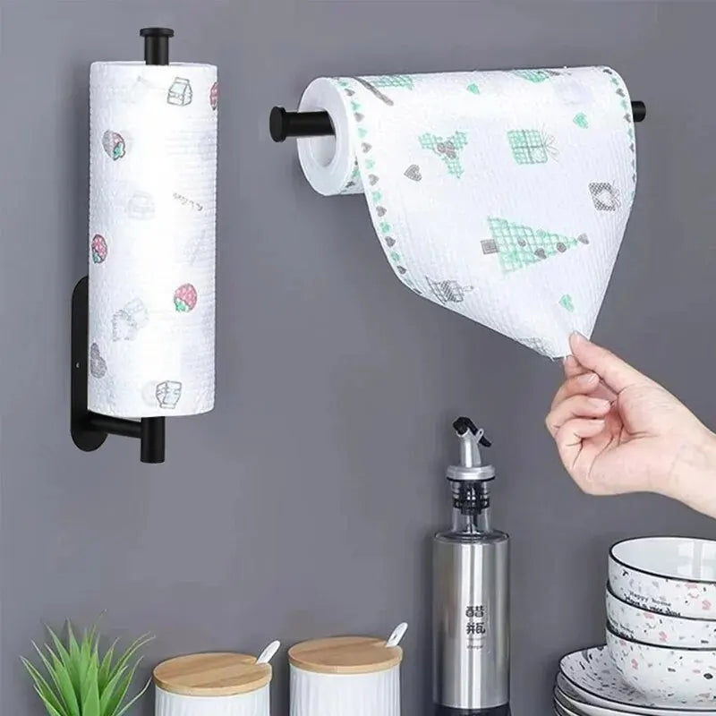 Toallero de papel higiénico de pared, autoadhesivo, gancho de almacenamiento para baño y cocina, estante de pared de acero inoxidable