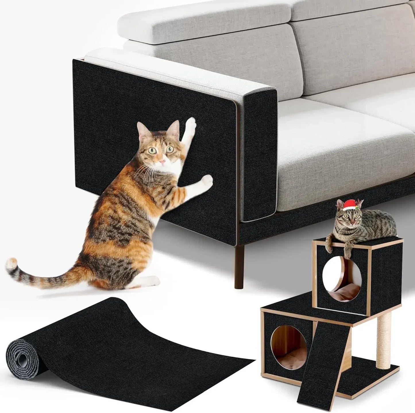 Trimmable Cat Scratching Mat Self-Adhesive Carpet Mat Pad Cat Pet Scratcher Furniture Couch Corner Indoor Sofa Wall Protector