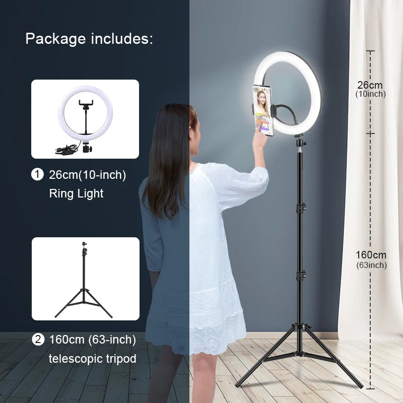 10inch Selfie Ring Light with Tripod for Video Recording