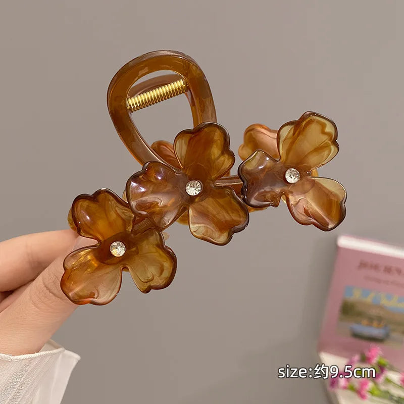 New Fashion Flower Hair Clip Women Elegant Non-slip Ponytail Clip Simple Versatile Bow Shark Clip Headdress Hair Accessories