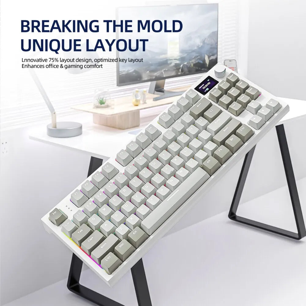 Teclado mecánico inalámbrico intercambiable en caliente K86 con Bluetooth/2,4 g, pantalla y botón giratorio de volumen para juegos y trabajo