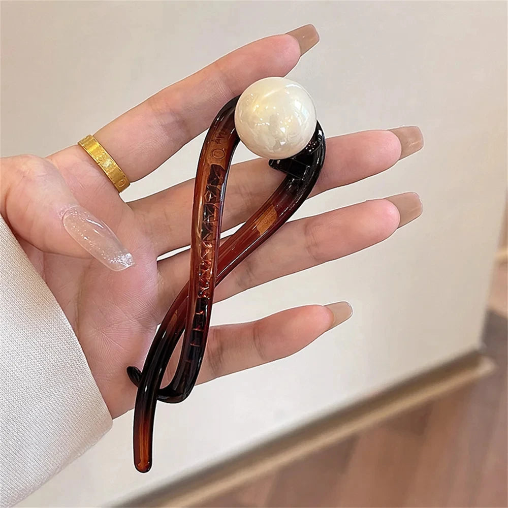 Retro S Shape Ponytail Twist Hair Clips Fashion Pearl Shark Clip Hairpins Barrettes Hairgrip Hair Accessories for Women Headwear