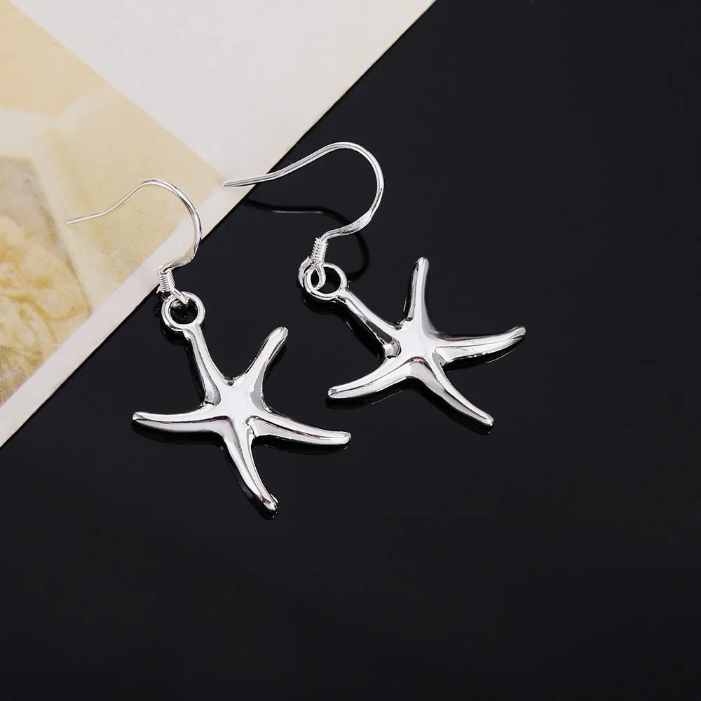 Hot fine 925 Sterling Silver Pretty starfish Earrings for Women Fashion party wedding Holiday gifts classic Popular Jewelry