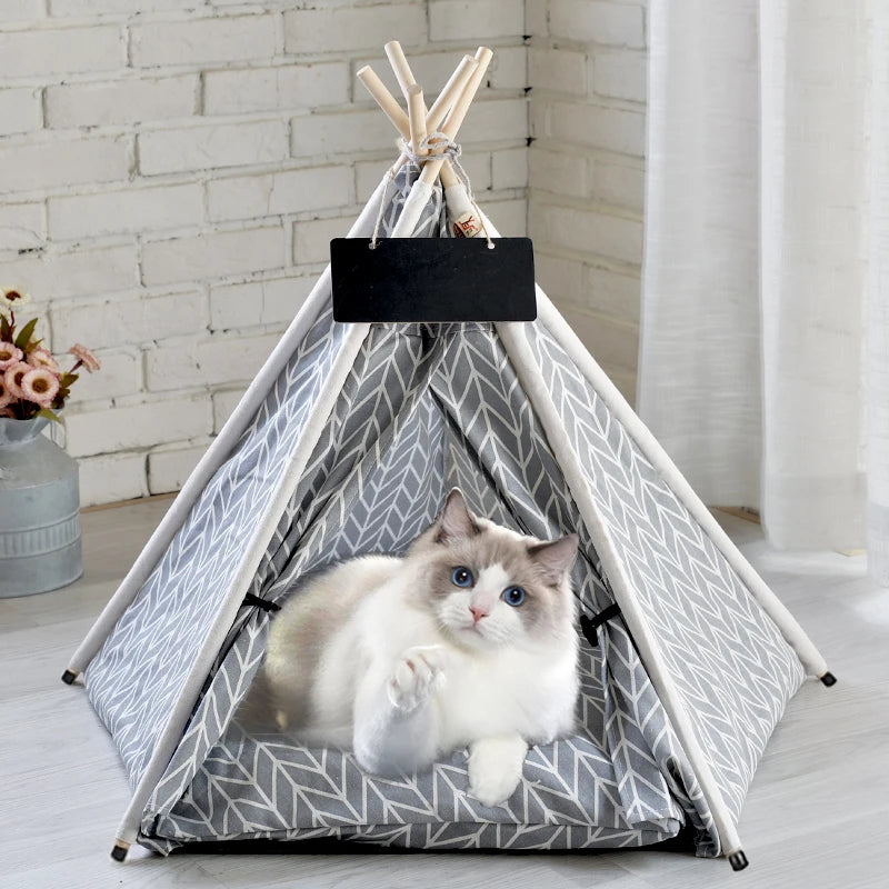 Pet Teepee for Dogs Puppy Cat Bed with Cushion Blackboard Portable Dog Tents Tipi Pet Houses Washable Dog Cat Houses for Rabbit