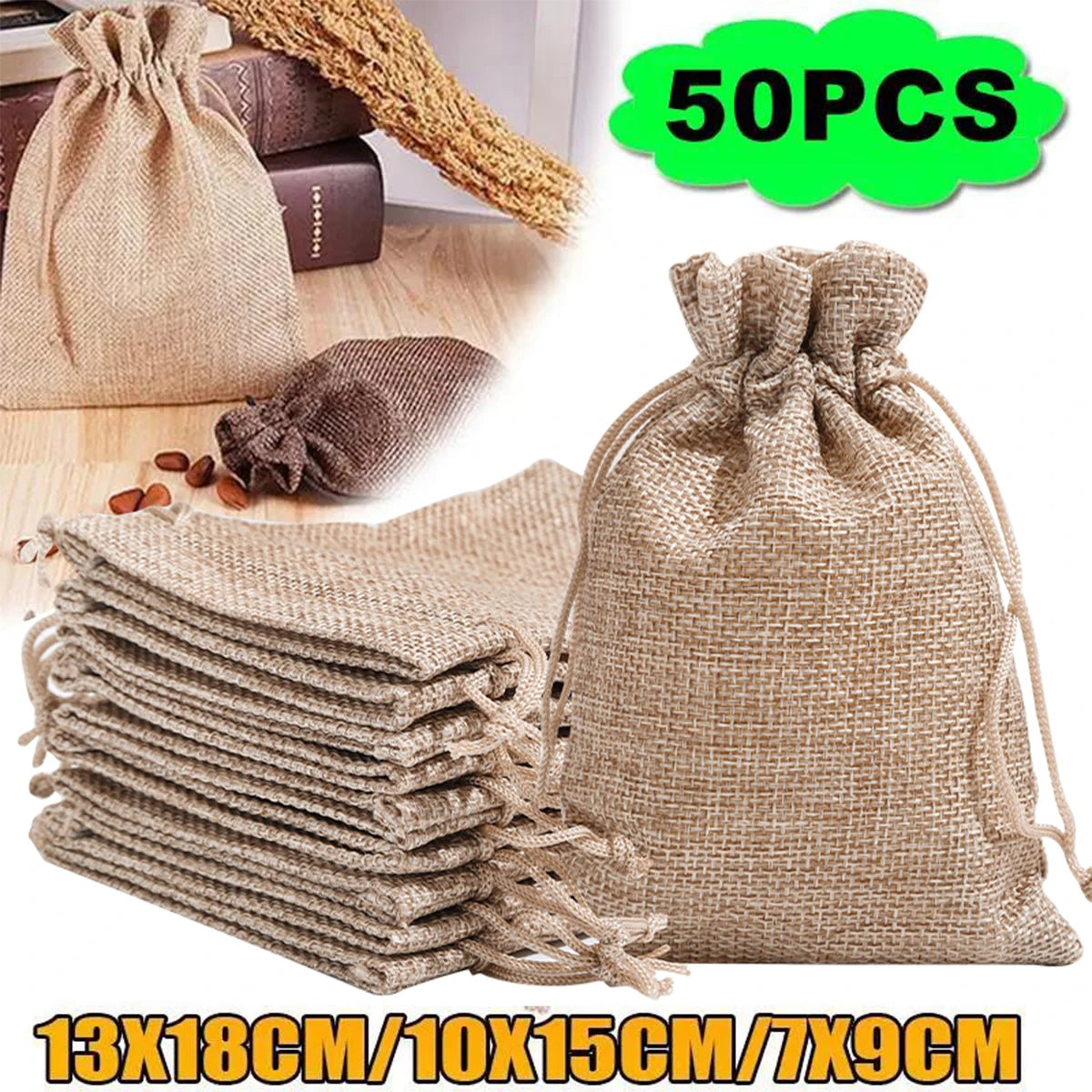 15-50 Cotton and Hemp Bundle Pocket Gift Bag for DIY Candy Packaging