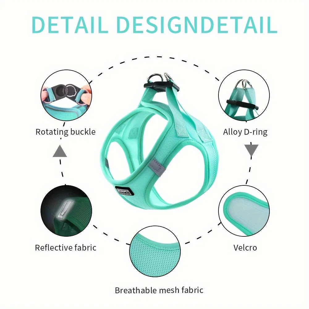 Adjustable cat harness with reflective tape, soft and breathable vest, suitable for walking and preventing escape