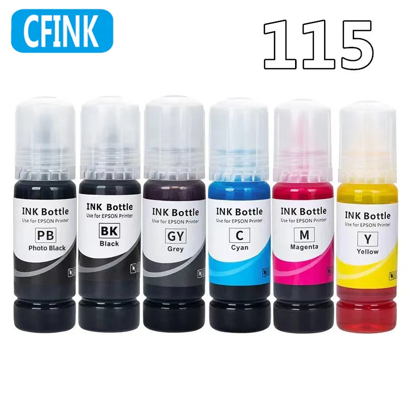 Dye Ink 115 T115 Premium Compatible Bulk Bottle Water Based Refill Ink for Epson EcoTank L8160 and L8180 Printers 70ml Each Color