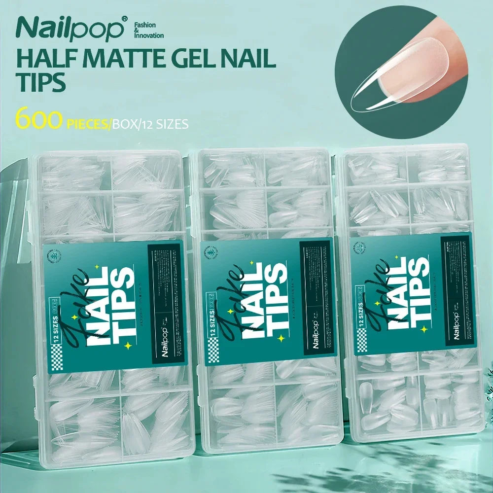 Nailpop 600PCS Nail Tips Full Cover Medium Length Ballerina Press On False Nail Extenison Tips with Box for Salons and Home DIY