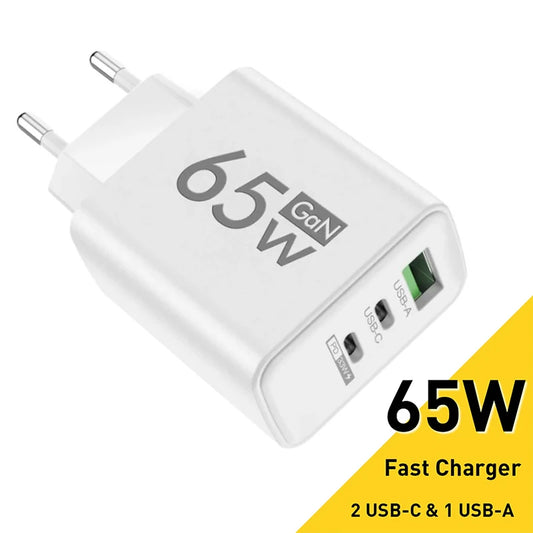 GaN Fast Charging 65W USB Type C Charger PD 3.0 for iPhone 15 Samsung Xiaomi Huawei