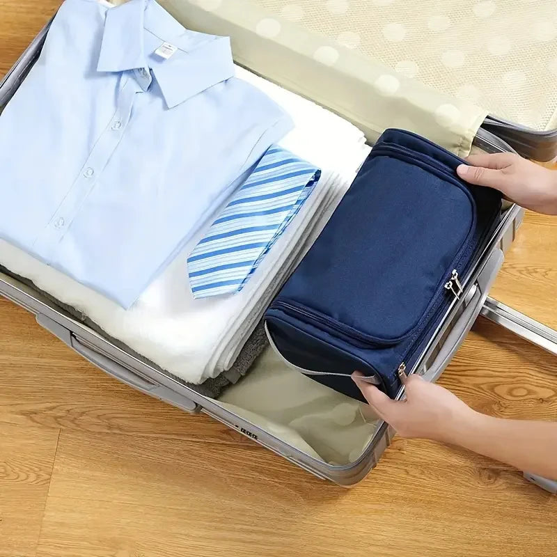 Men Vintage Luxury Toiletry Bag Travel Organizer Waterproof Makeup Case Hanging Storage for Business and Personal Use