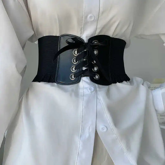 1pcs Women's Wide Black Belt with Buckle for Daily Wear