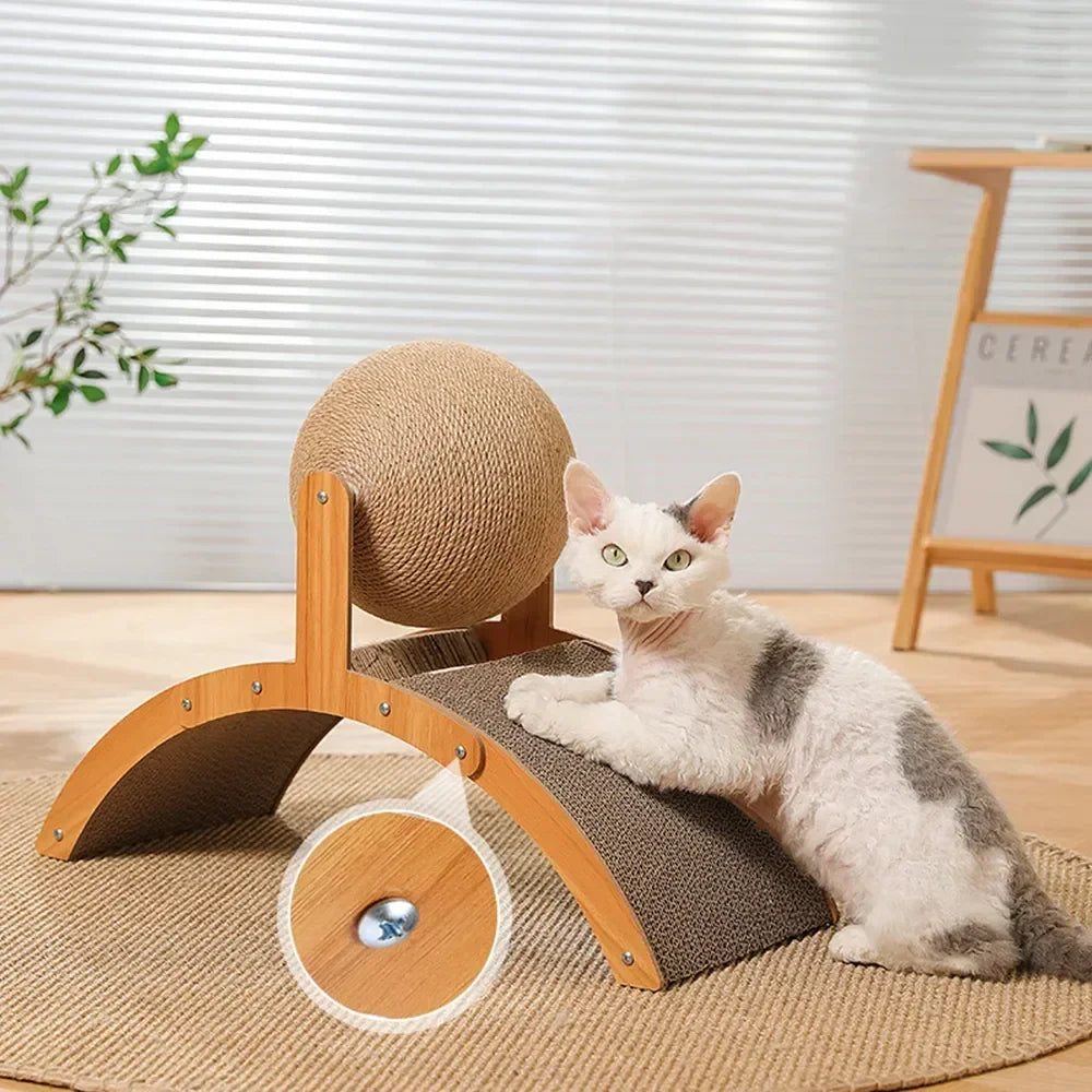 Cat Grinding Paw Toy 2In1 Cat Scratching Ball Wooden Cat Scratcher Sisal Scratch Board Wear-Resistant Solid Wood Scraper for Cat